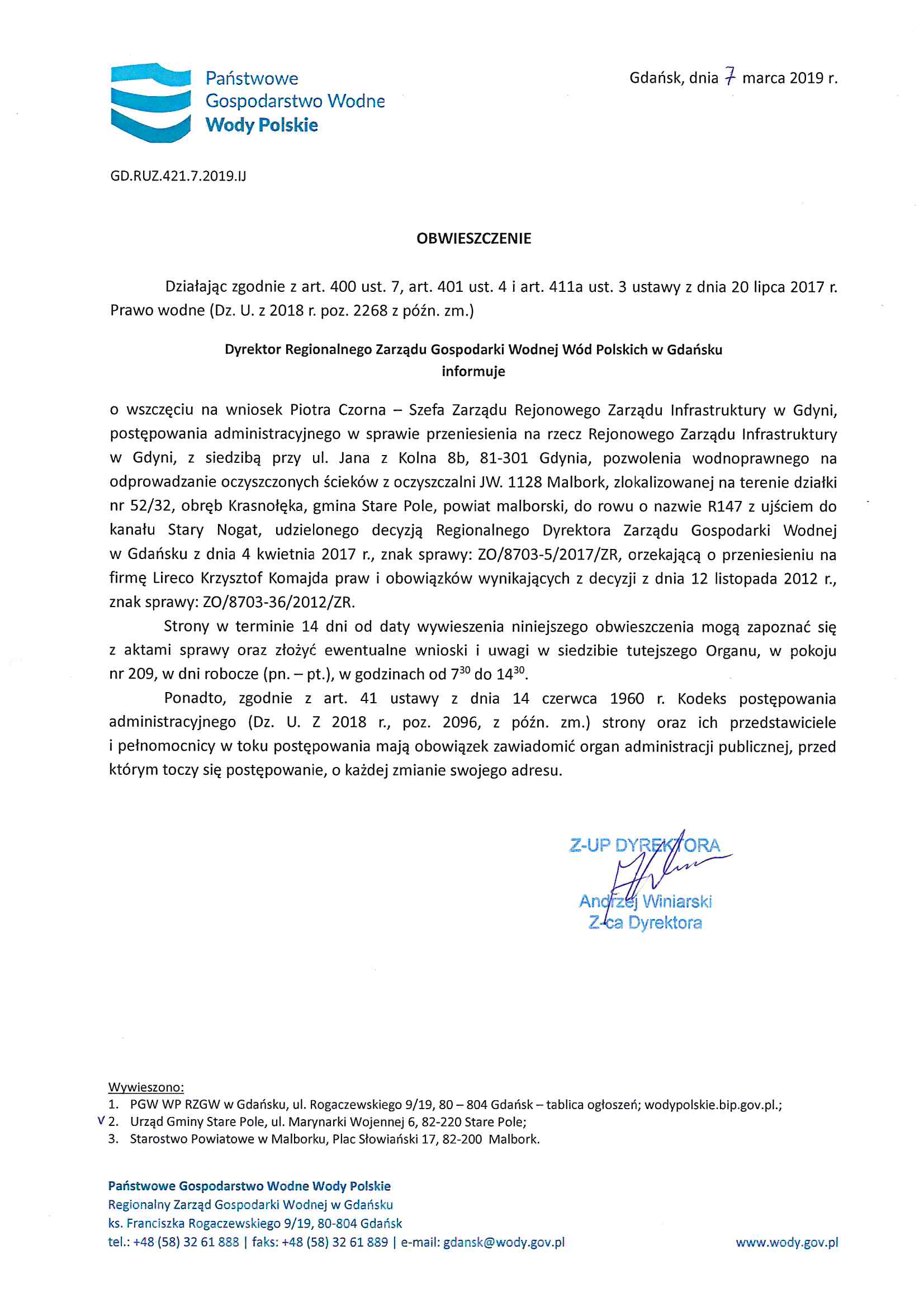 Obwieszczenie Dyrektora PGW z dnia 7 marca 2019 r. - I